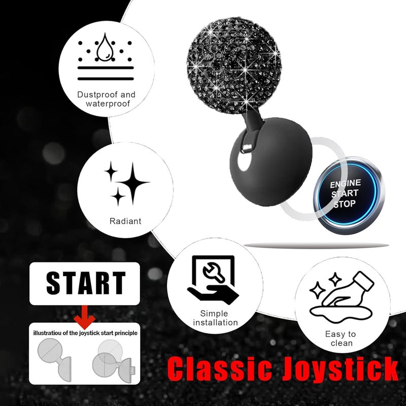 Zerikwon Bling Diamond Car Push Start Button Cover - Cute Accessories for Women Interior, Engine Starter Joystick Decor for Girls, Black - Image 3
